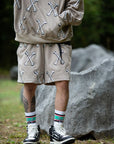 MAYO CROSS BONES Embroidery Sweat Shorts - BEIGE