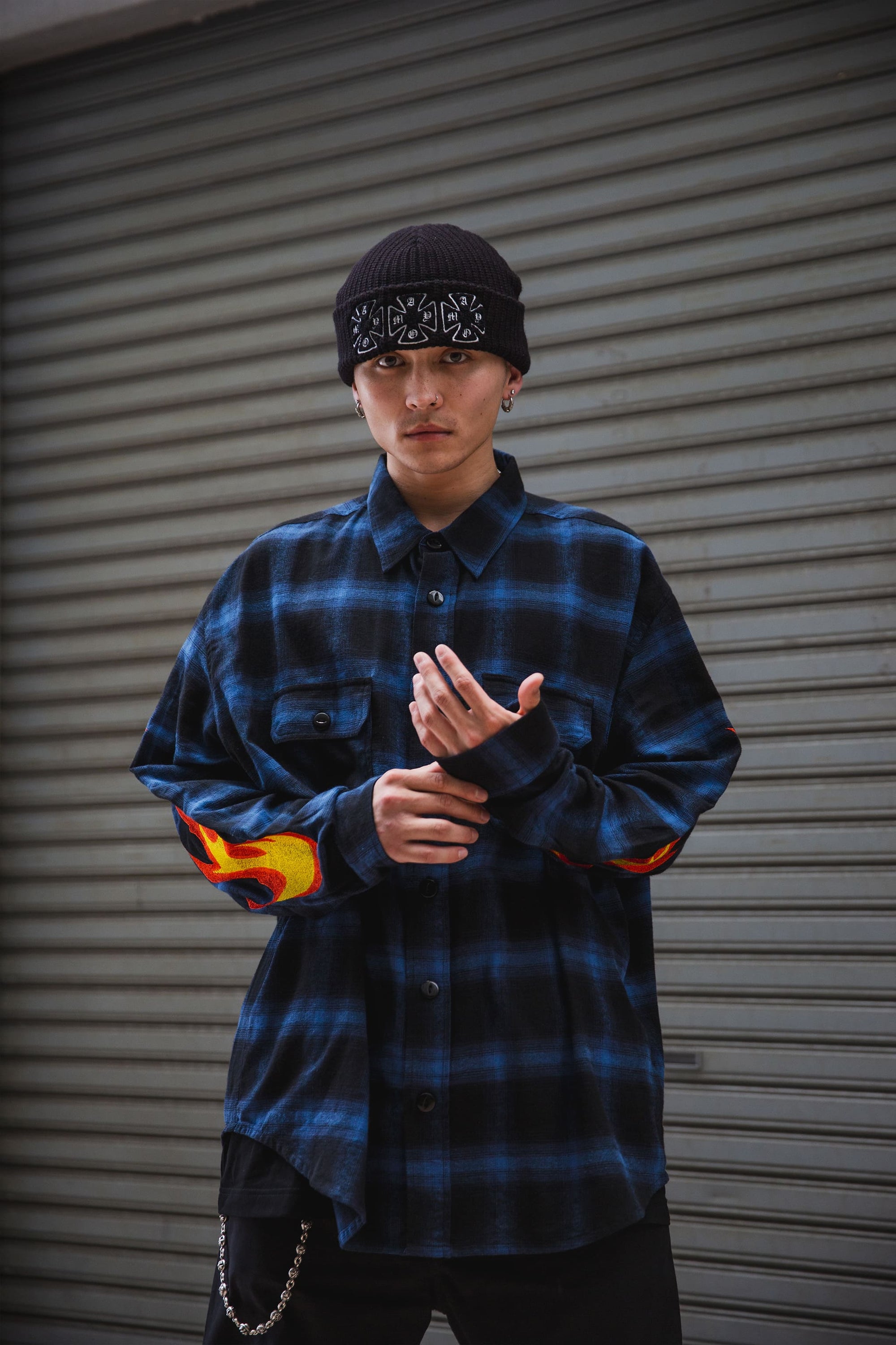 MARIA FIRE EMBROIDERY CHECK SHIRT