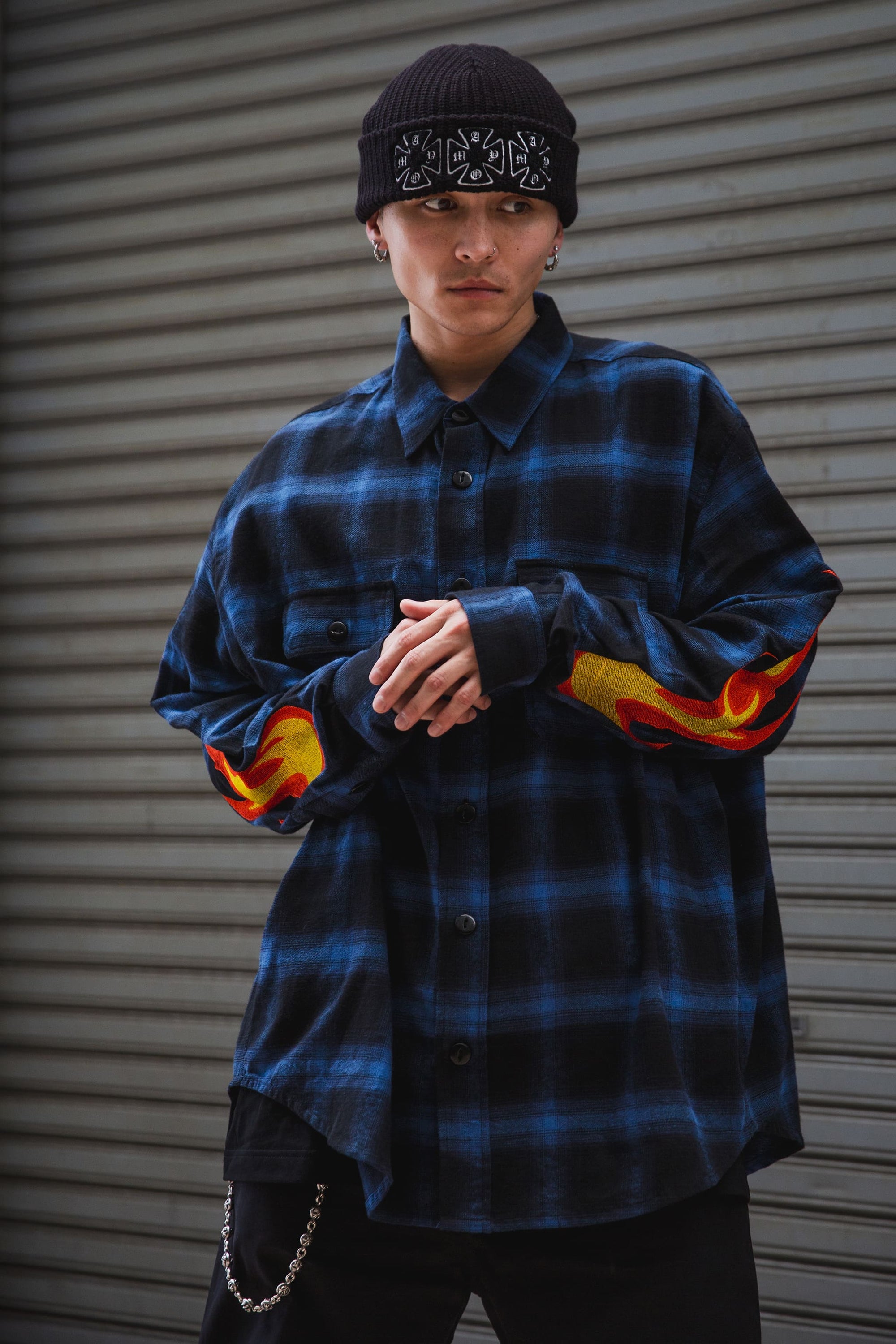 MARIA FIRE EMBROIDERY CHECK SHIRT