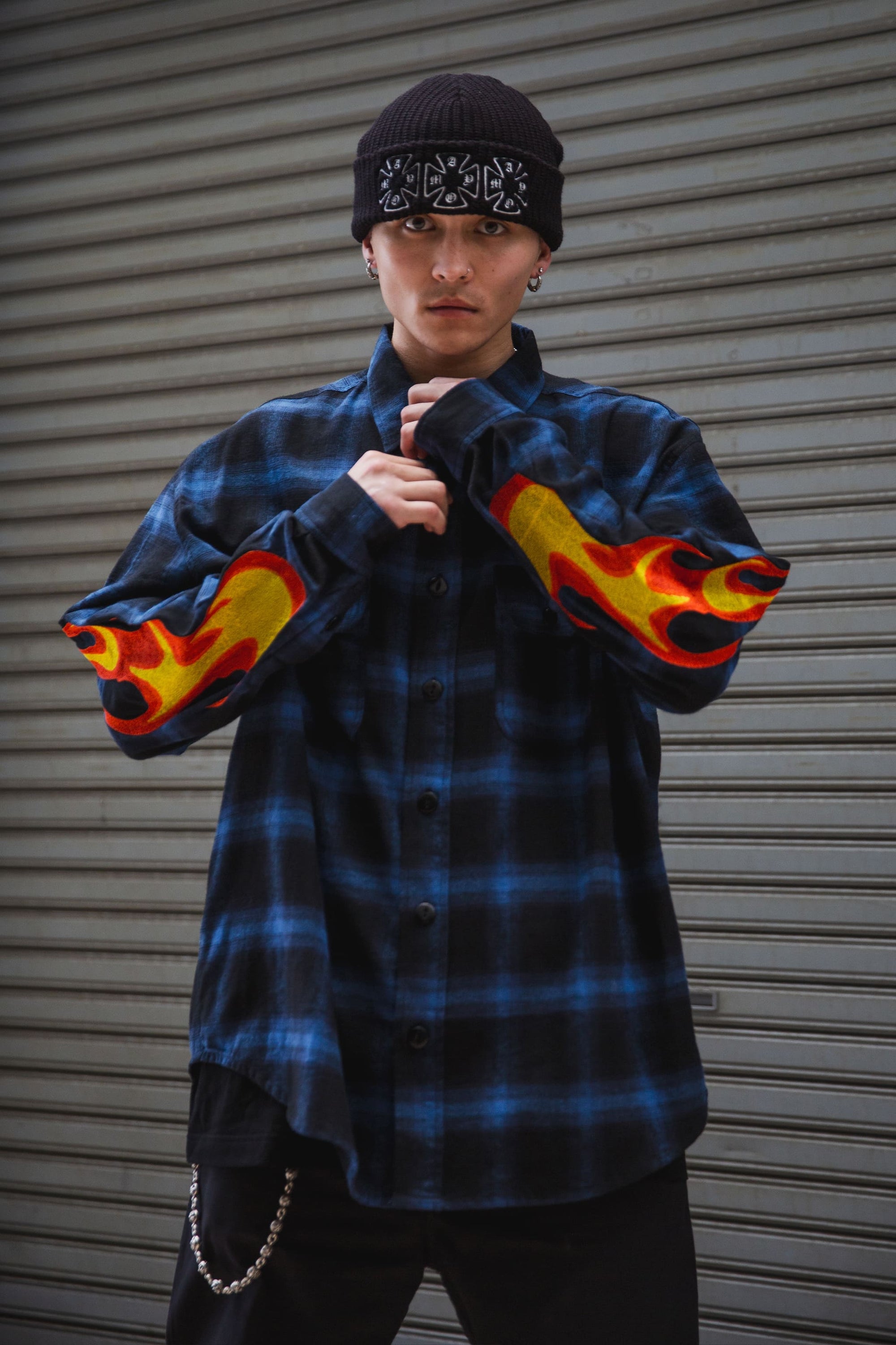 MARIA FIRE EMBROIDERY CHECK SHIRT