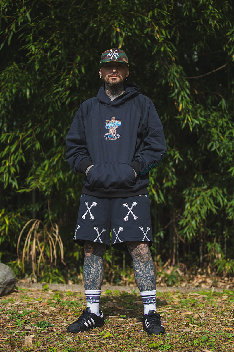 MAYO CROSS BONES Embroidery Sweat Shorts - BLACK