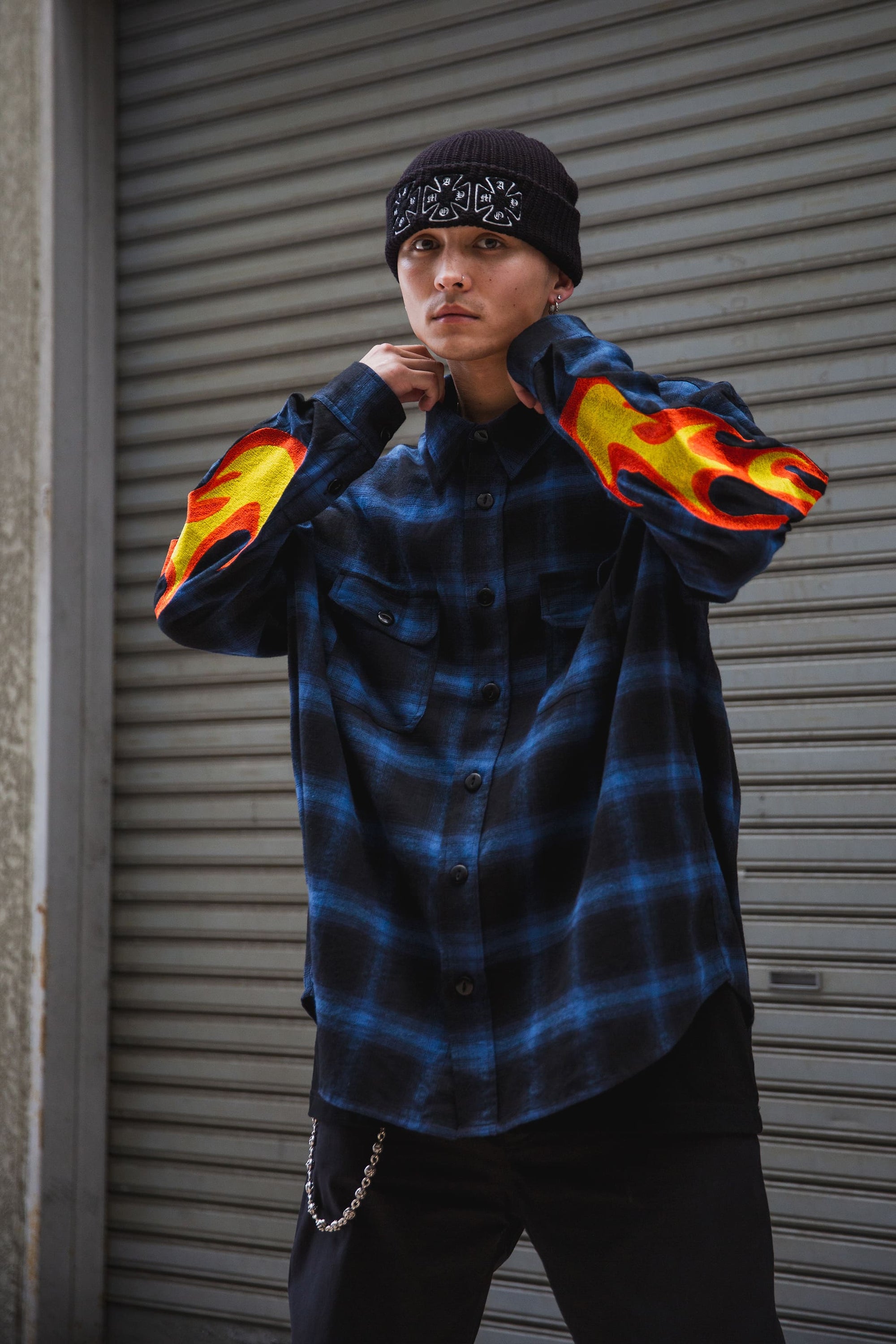 MARIA FIRE EMBROIDERY CHECK SHIRT