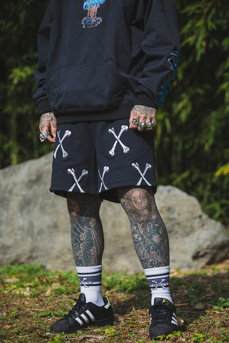 MAYO CROSS BONES Embroidery Sweat Shorts - BLACK