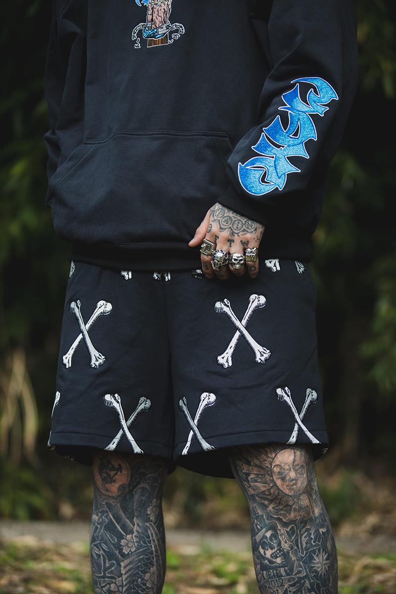 MAYO CROSS BONES Embroidery Sweat Shorts - BLACK