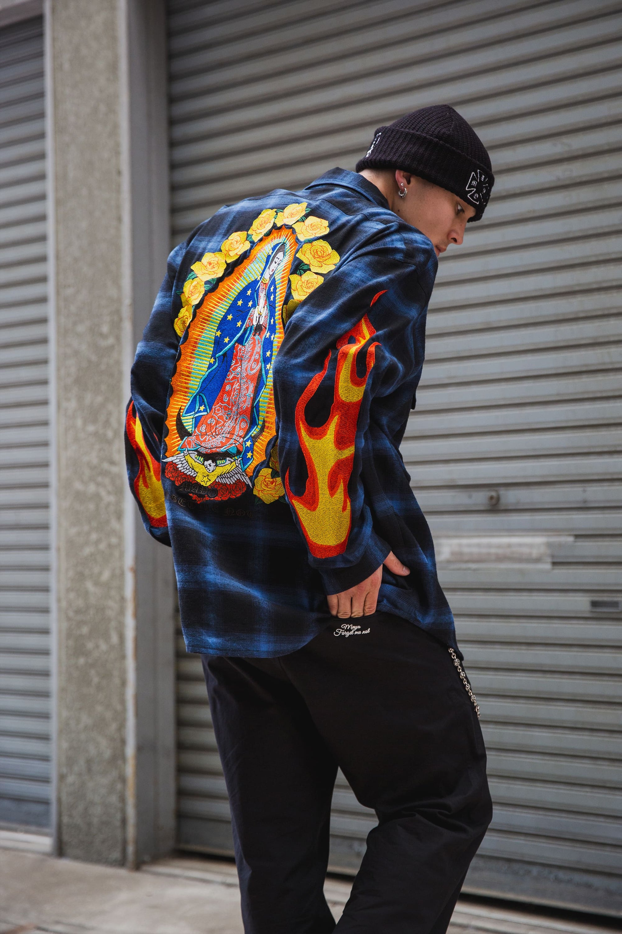 MARIA FIRE EMBROIDERY CHECK SHIRT