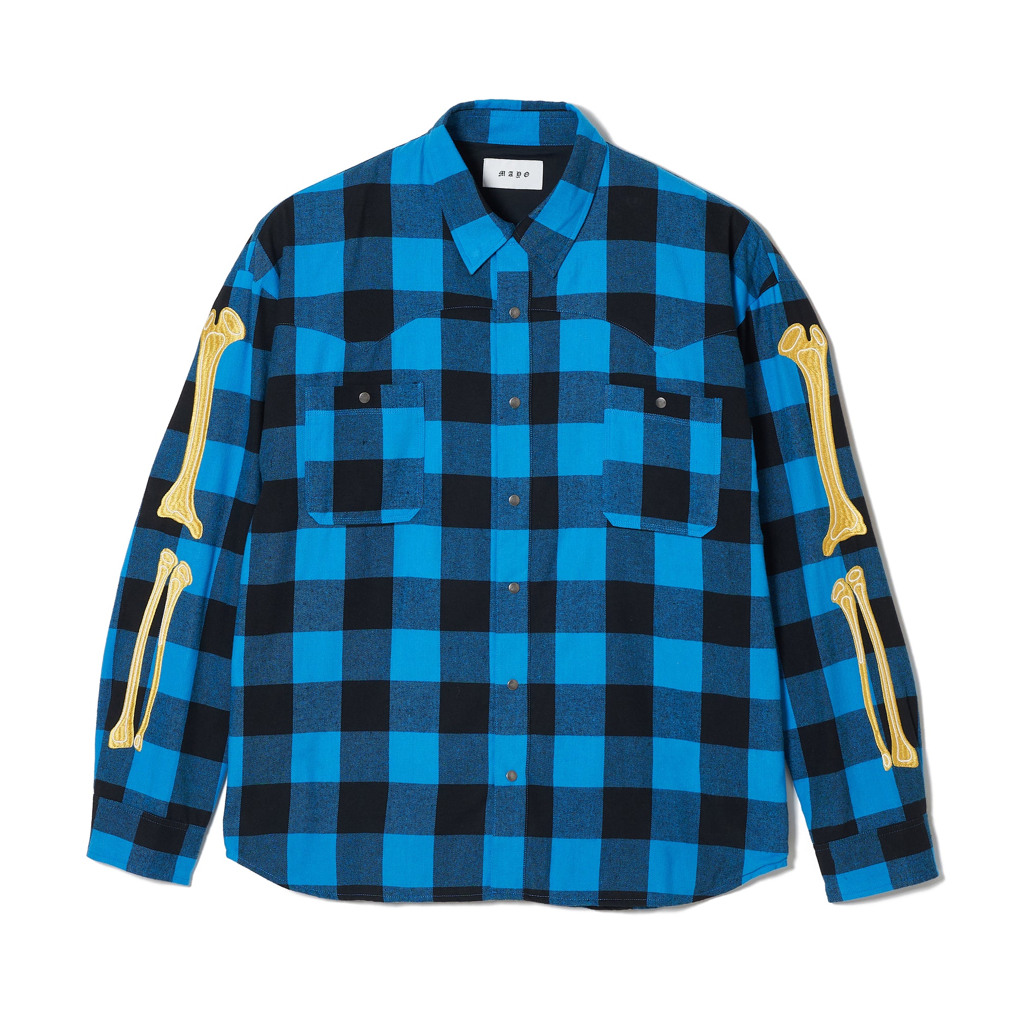 MAYO BONES Embroidery Check Shirt - BLUE