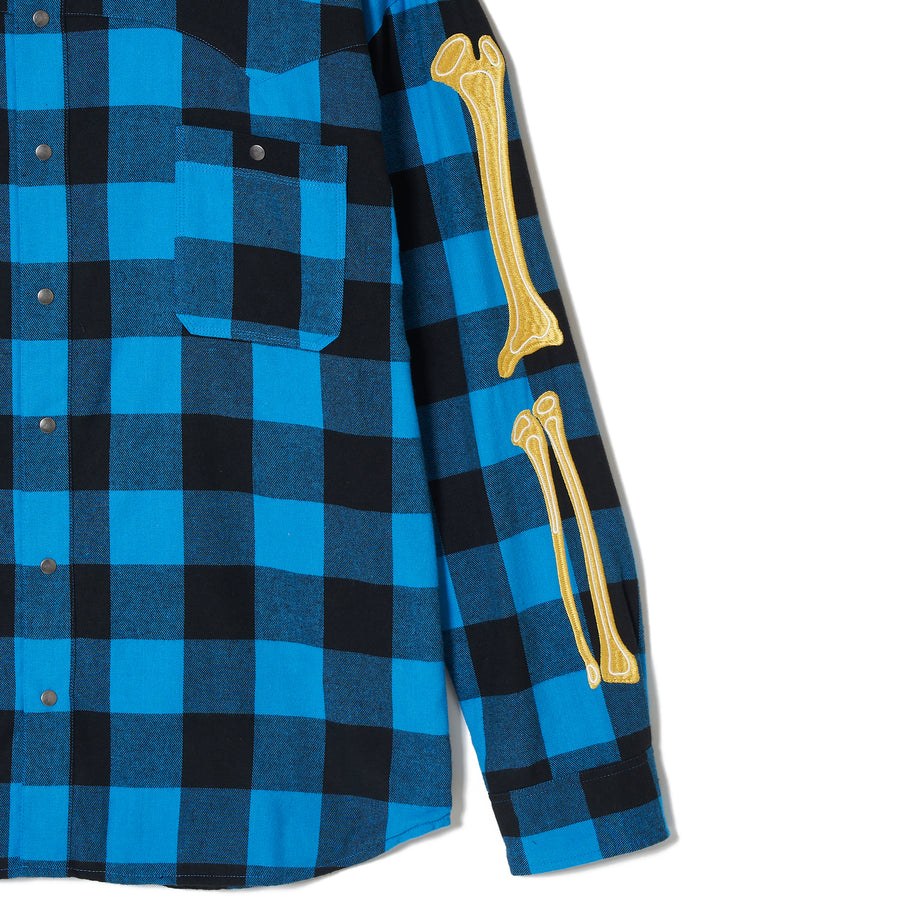 MAYO BONES Embroidery Check Shirt - BLUE