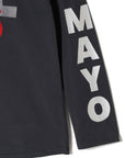 MAYO HELL & HEAVEN Embroidery Football Long Sleeve Tee - BLACK