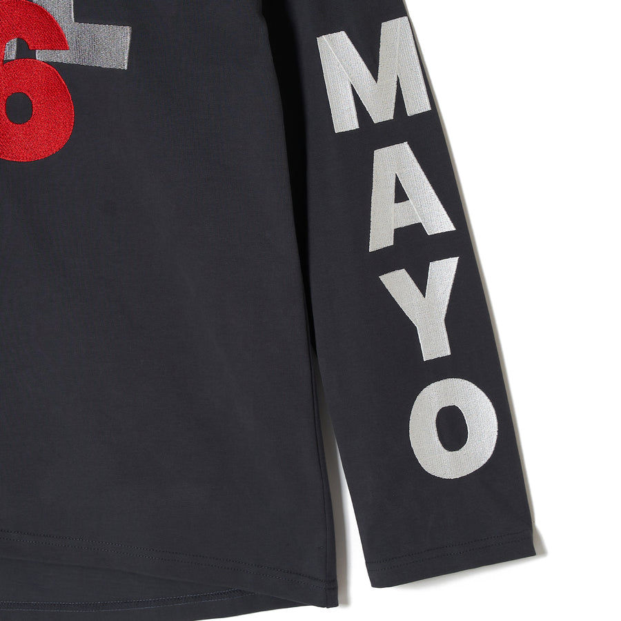 MAYO HELL & HEAVEN Embroidery Football Long Sleeve Tee - BLACK