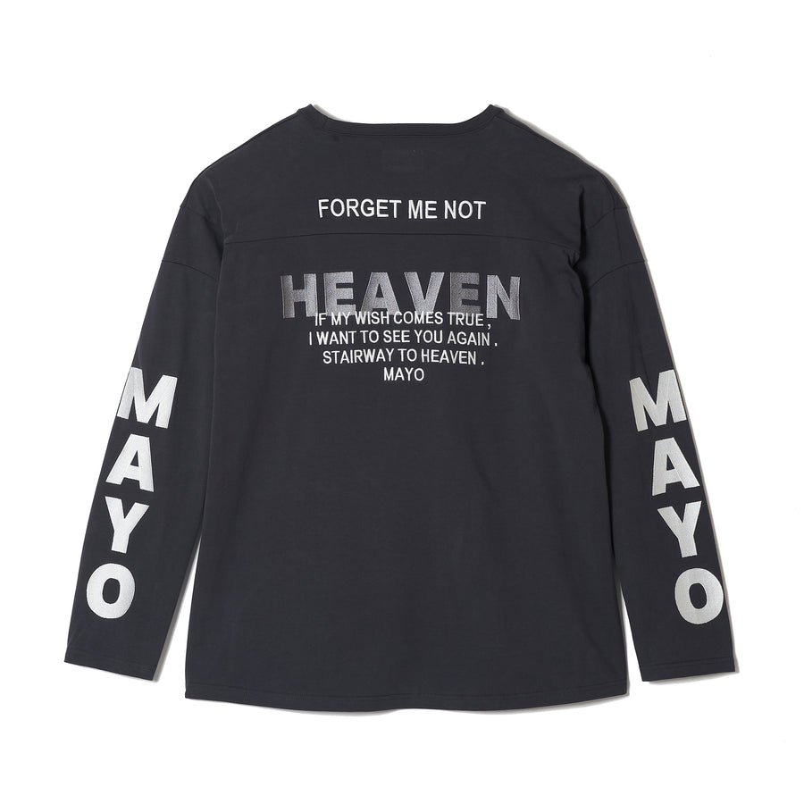 MAYO HELL & HEAVEN Embroidery Football Long Sleeve Tee - BLACK