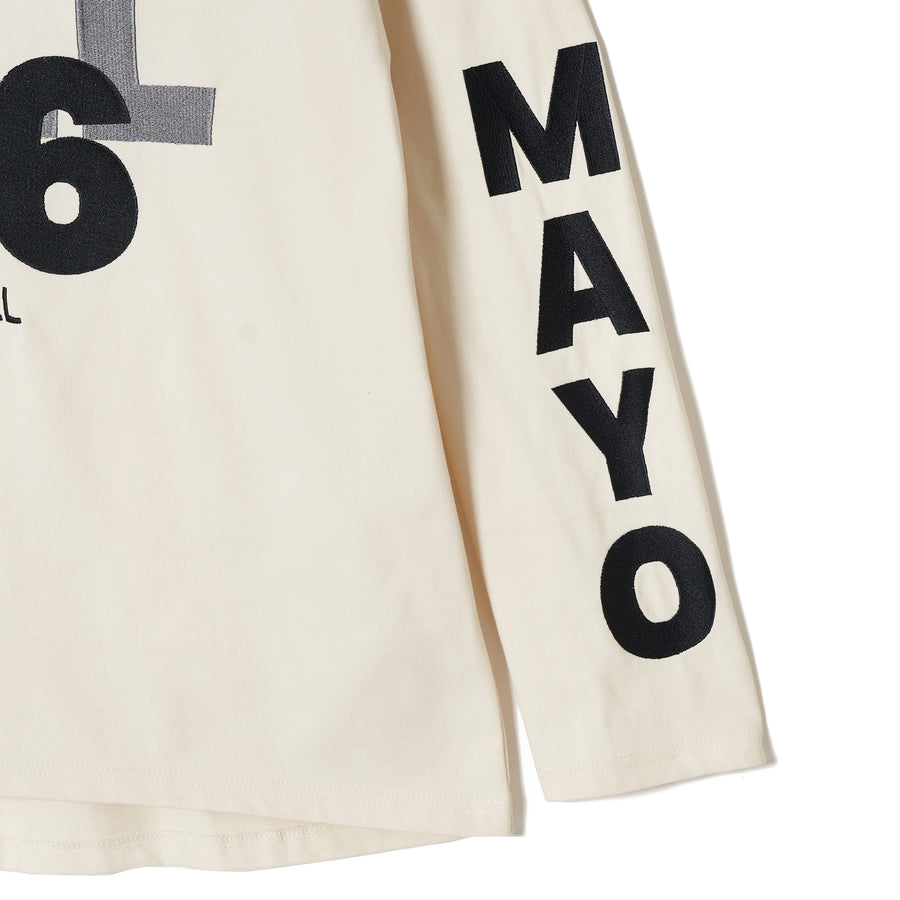 MAYO HELL & HEAVEN Embroidery Football Long Sleeve Tee - OFF WHITE