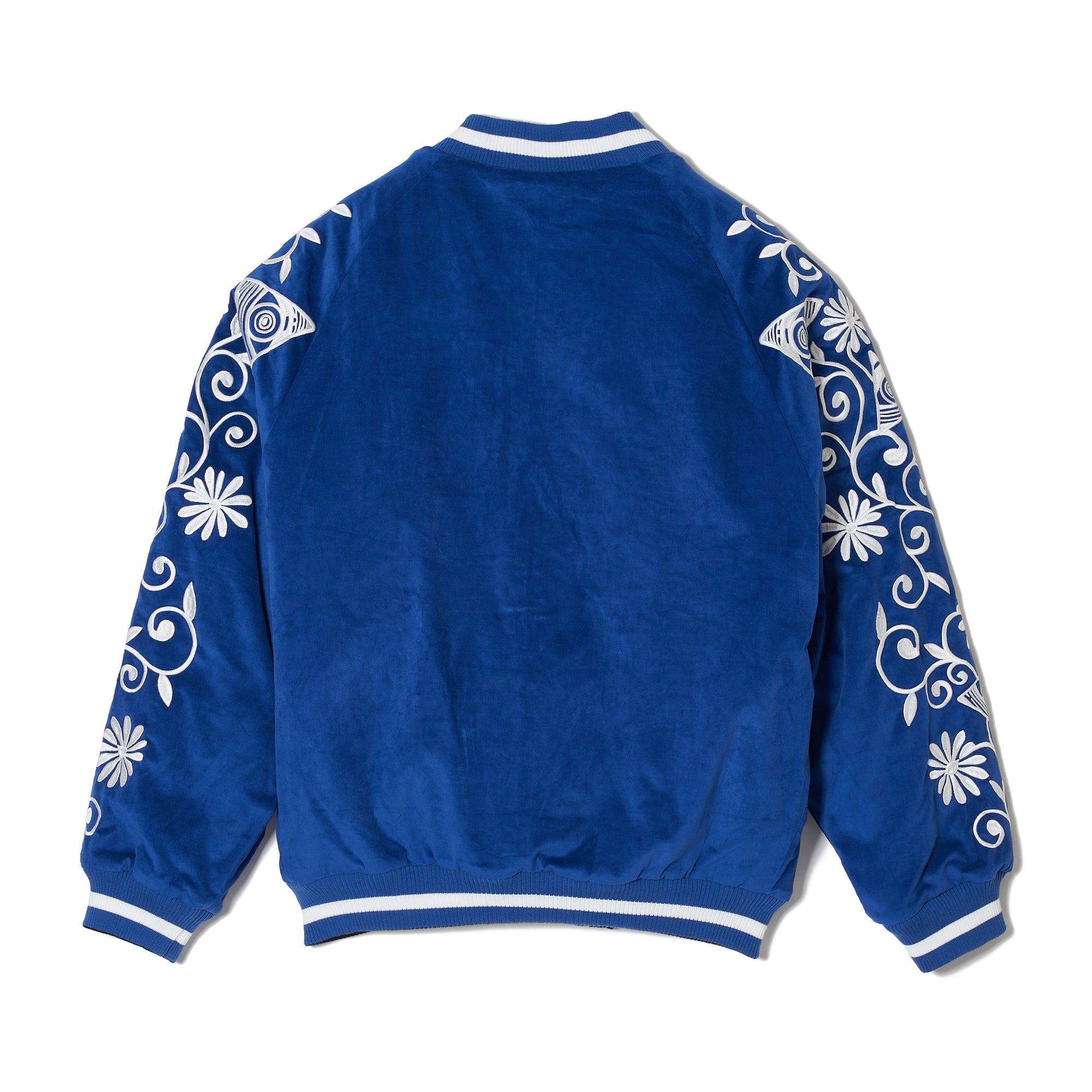 MAYO BONES Embroidery Reversible Bomber Jacket - BLACK × BLUE