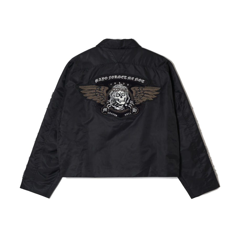 JESUS ​​SKULL Embroidery Nylon Harrington Jacket - BLACK