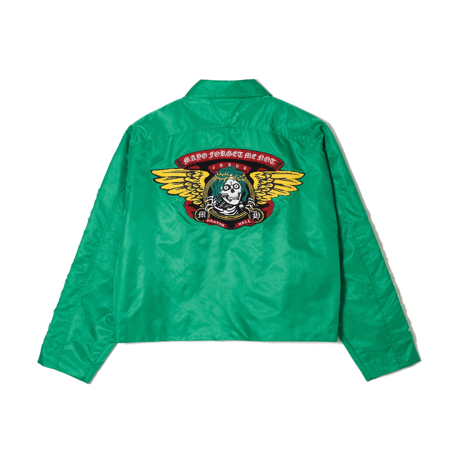 JESUS ​​SKULL Embroidery Nylon Harrington Jacket - GREEN