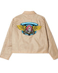 JESUS SKULL Embroidery Nylon Harrington Jacket - BEIGE