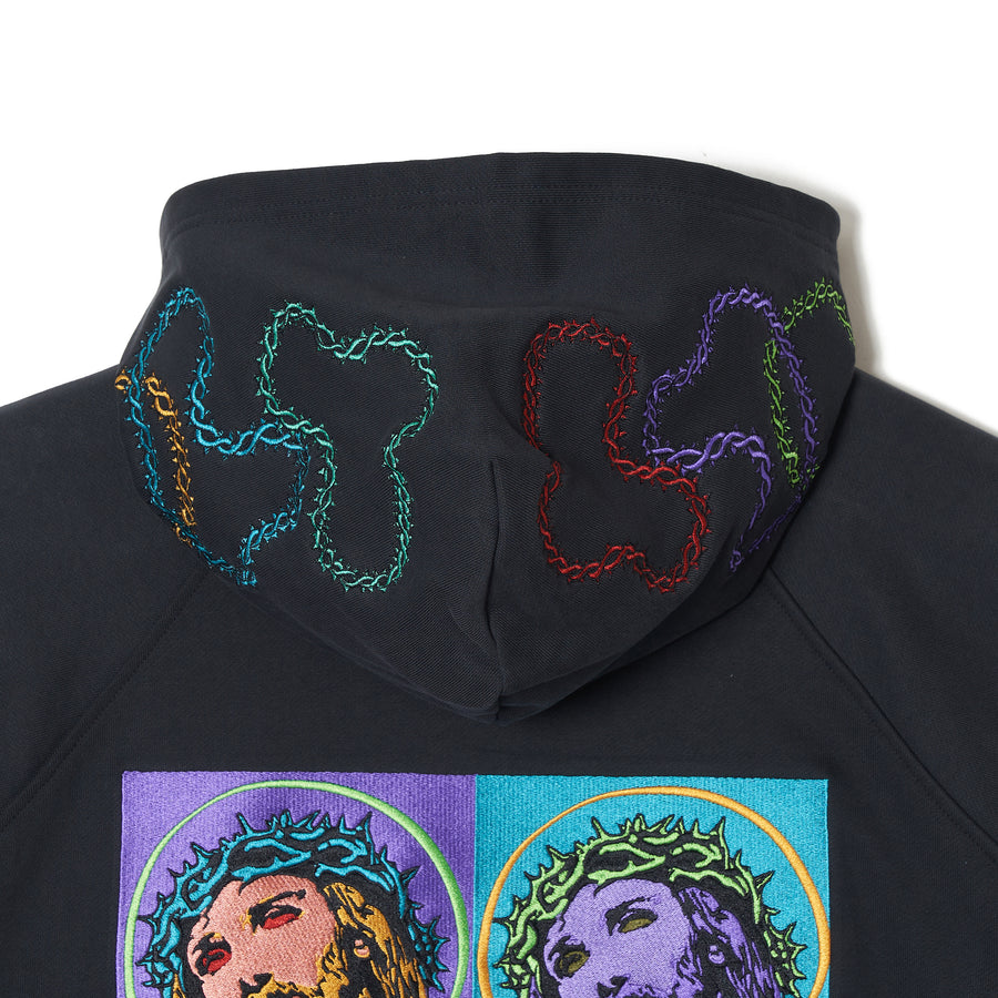 MAYO JESUS Embroidery Half zip Hoodie - BLACK