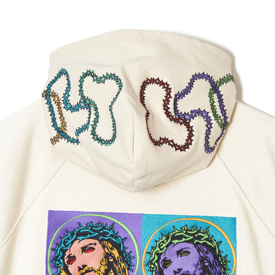 MAYO JESUS Embroidery Half zip Hoodie - OFF WHITE