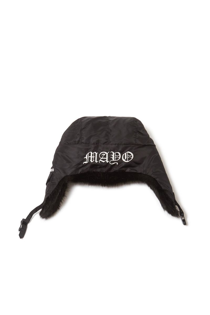 CROSS BONES EMBROIDERY NYLON BOA CAP - BLACK