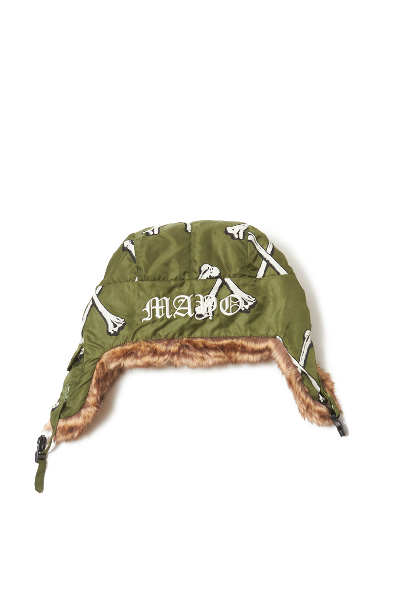 CROSS BONES EMBROIDERY NYLON BOA CAP - BONE GREEN