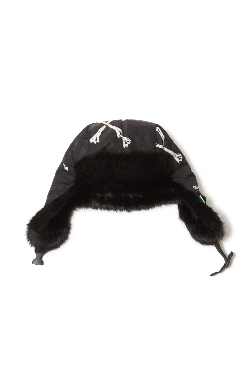 CROSS BONES EMBROIDERY NYLON BOA CAP - BONE BLACK