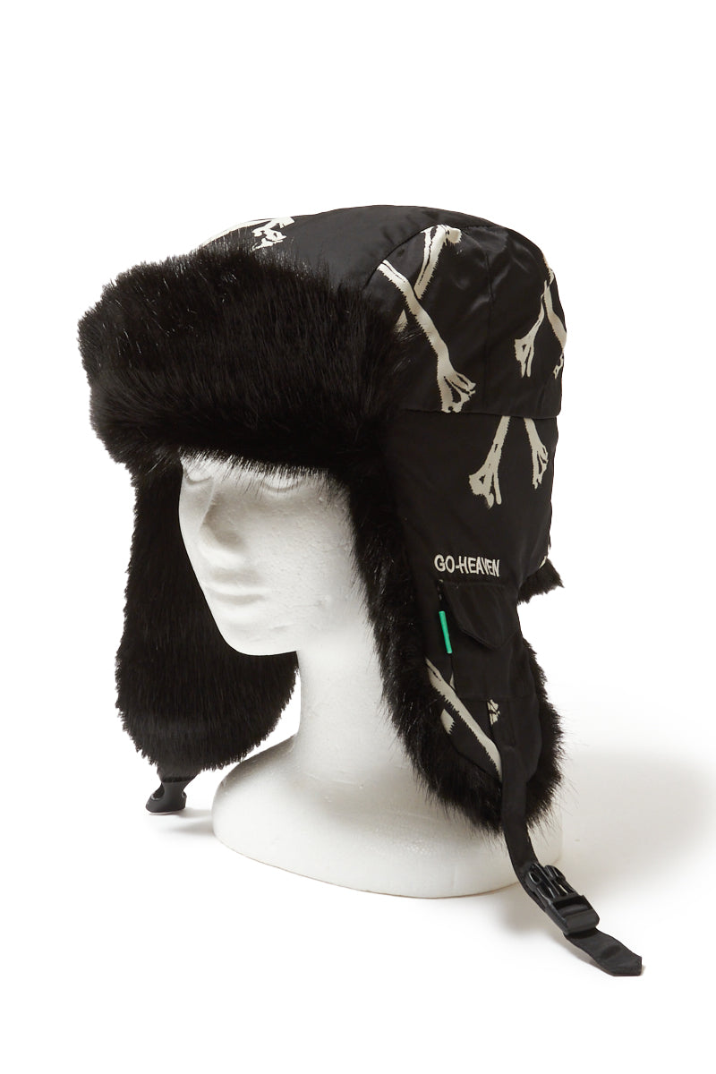 CROSS BONES EMBROIDERY NYLON BOA CAP - BONE BLACK