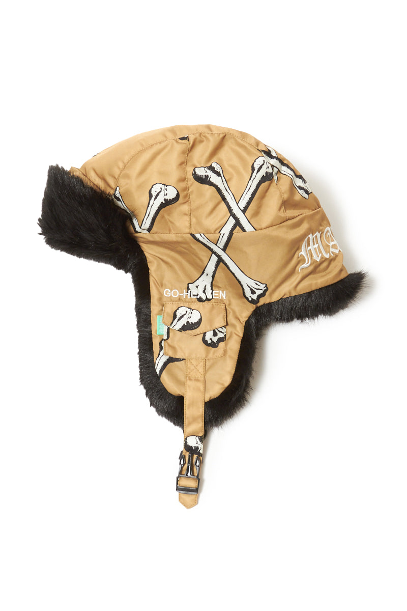 CROSS BONES EMBROIDERY NYLON BOA CAP - BONE GOLD