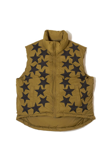 METEOR SHOWER EMBROIDERY NYLON REVERSIBLE DOWN VEST - OLIVE