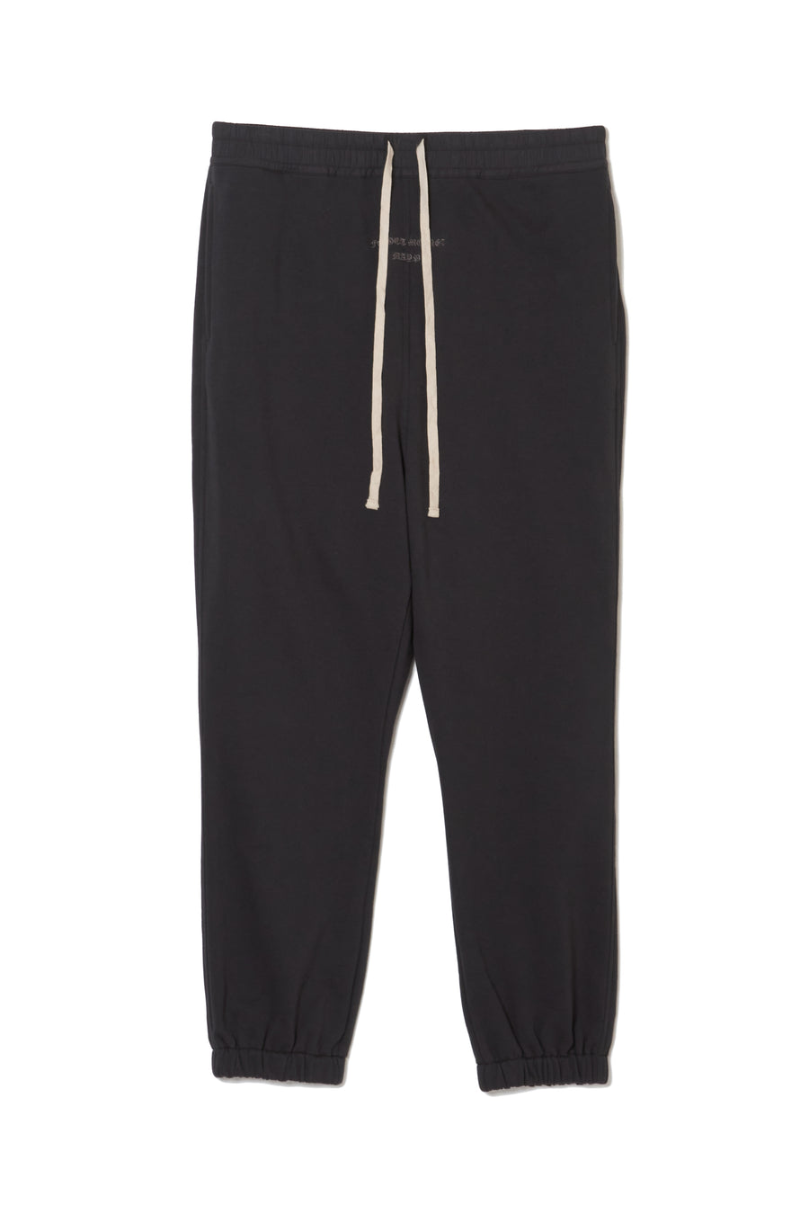 PLAIN EMBROIDERY SWEAT PANTS - BLACK