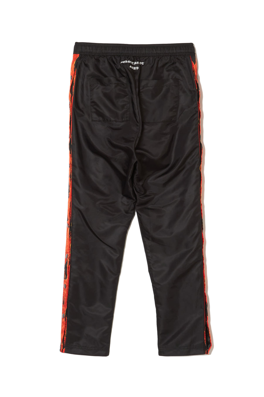 FIRE EMBROIDERY SIDE SNAP NYLON PANTS - FIRE RED