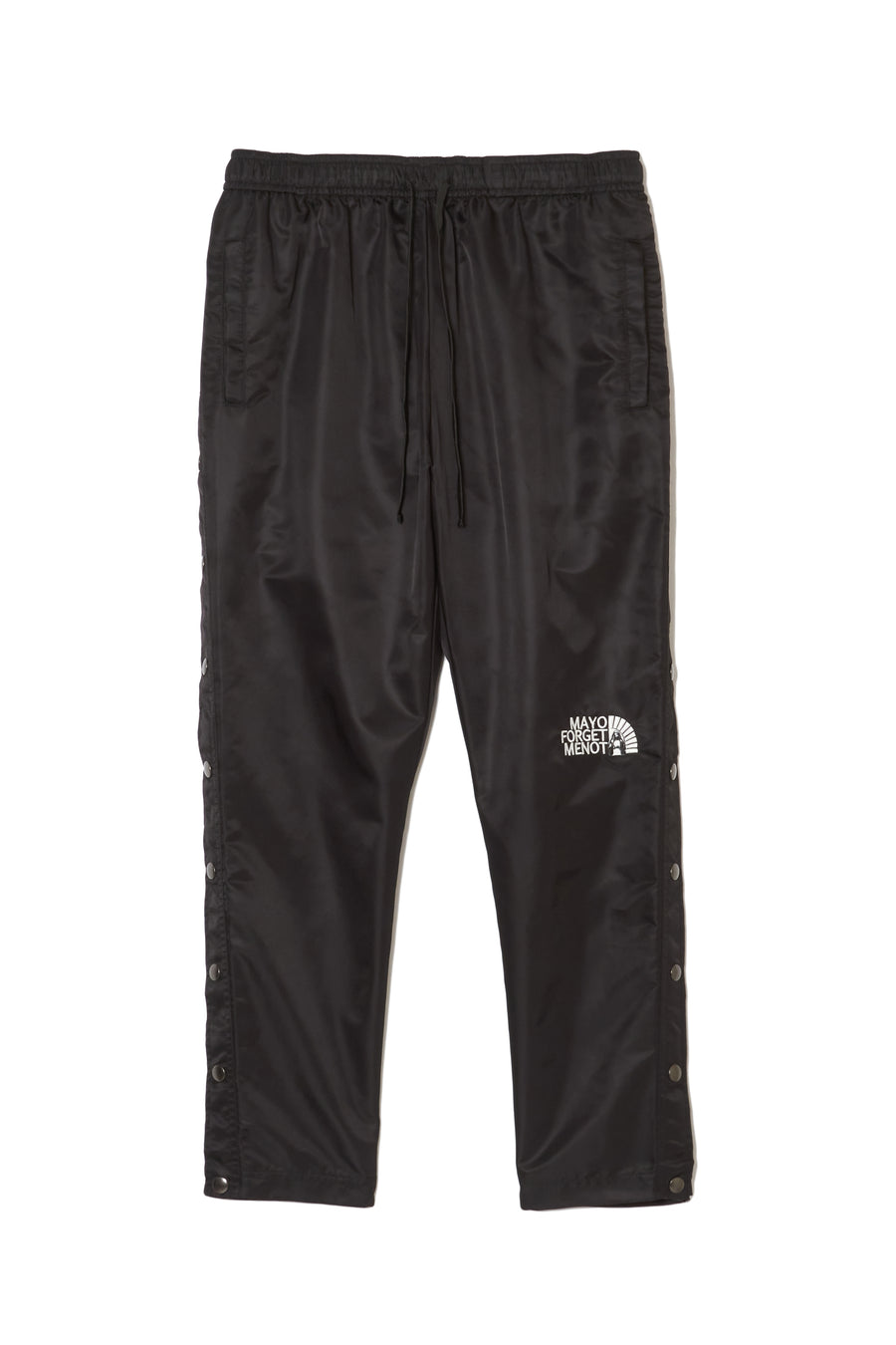 FIRE EMBROIDERY SIDE SNAP NYLON PANTS - BLACK