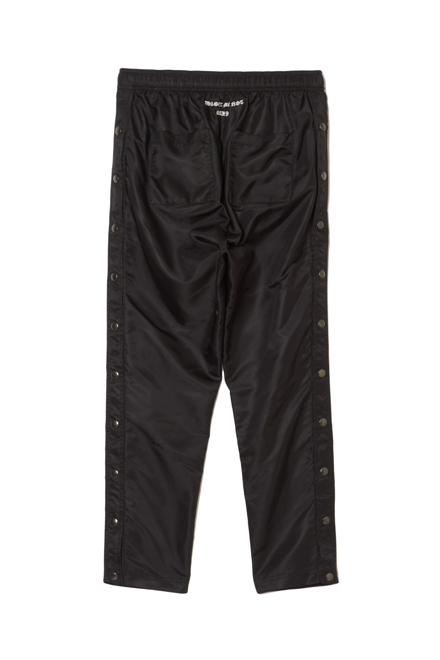 FIRE EMBROIDERY SIDE SNAP NYLON PANTS - BLACK