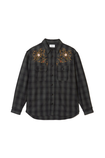 MAYO WOOL EMBROIDERY CHECK SHIRT JACKET - BLACK