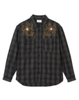 MAYO WOOL EMBROIDERY CHECK SHIRT JACKET - BLACK