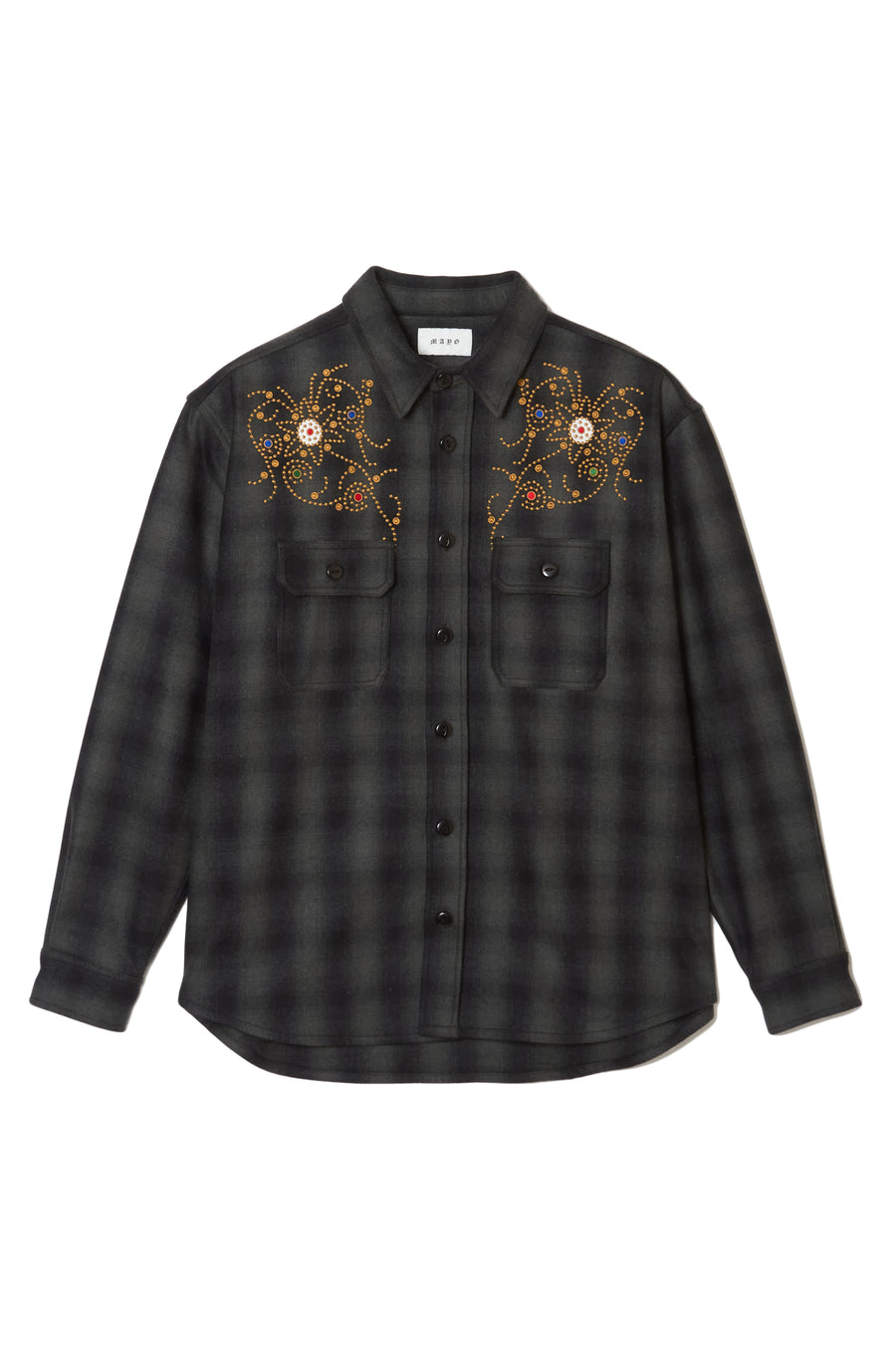 MAYO WOOL EMBROIDERY CHECK SHIRT JACKET - BLACK