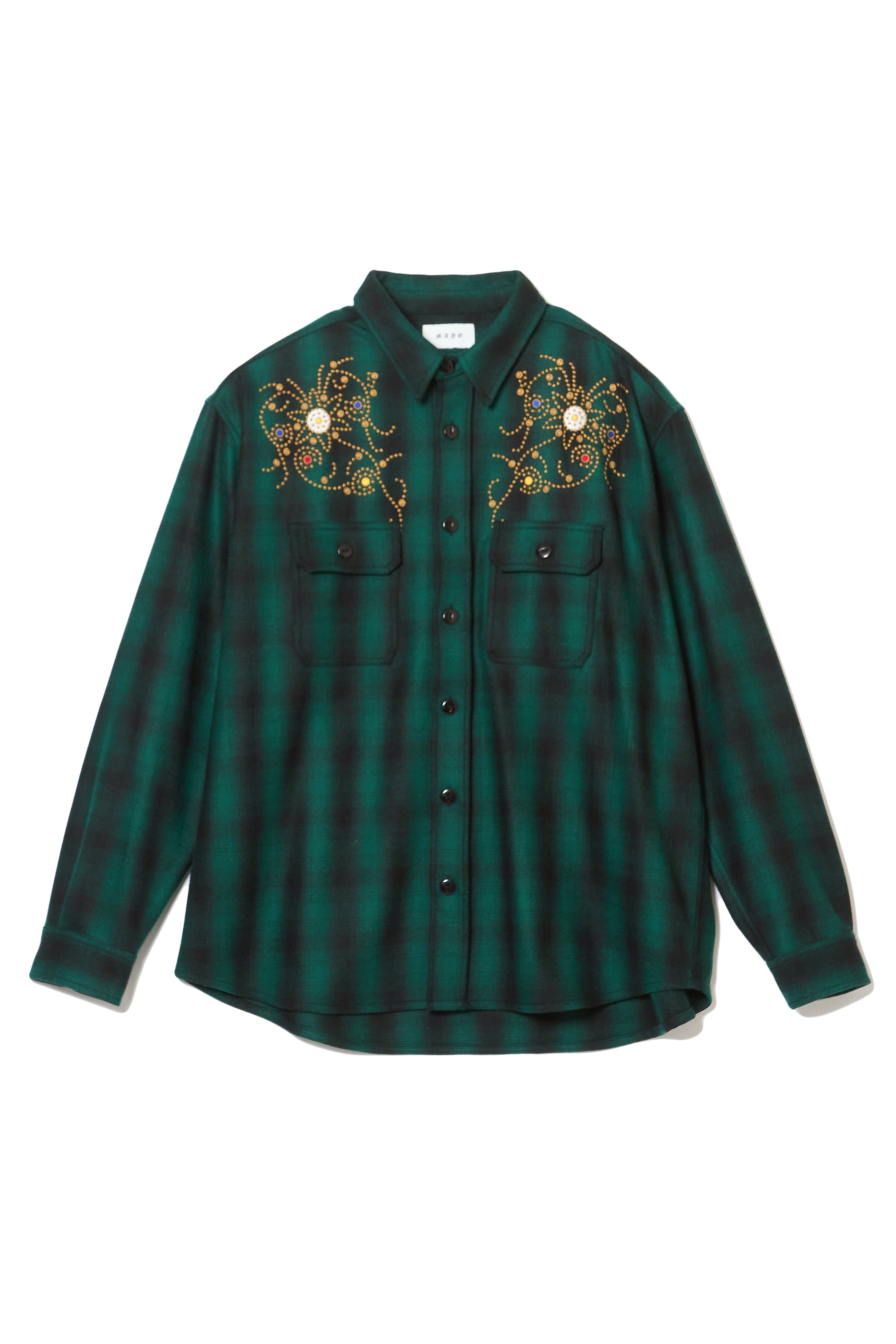 MAYO WOOL EMBROIDERY CHECK SHIRT JACKET - GREEN