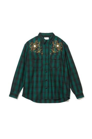 MAYO WOOL EMBROIDERY CHECK SHIRT JACKET - GREEN