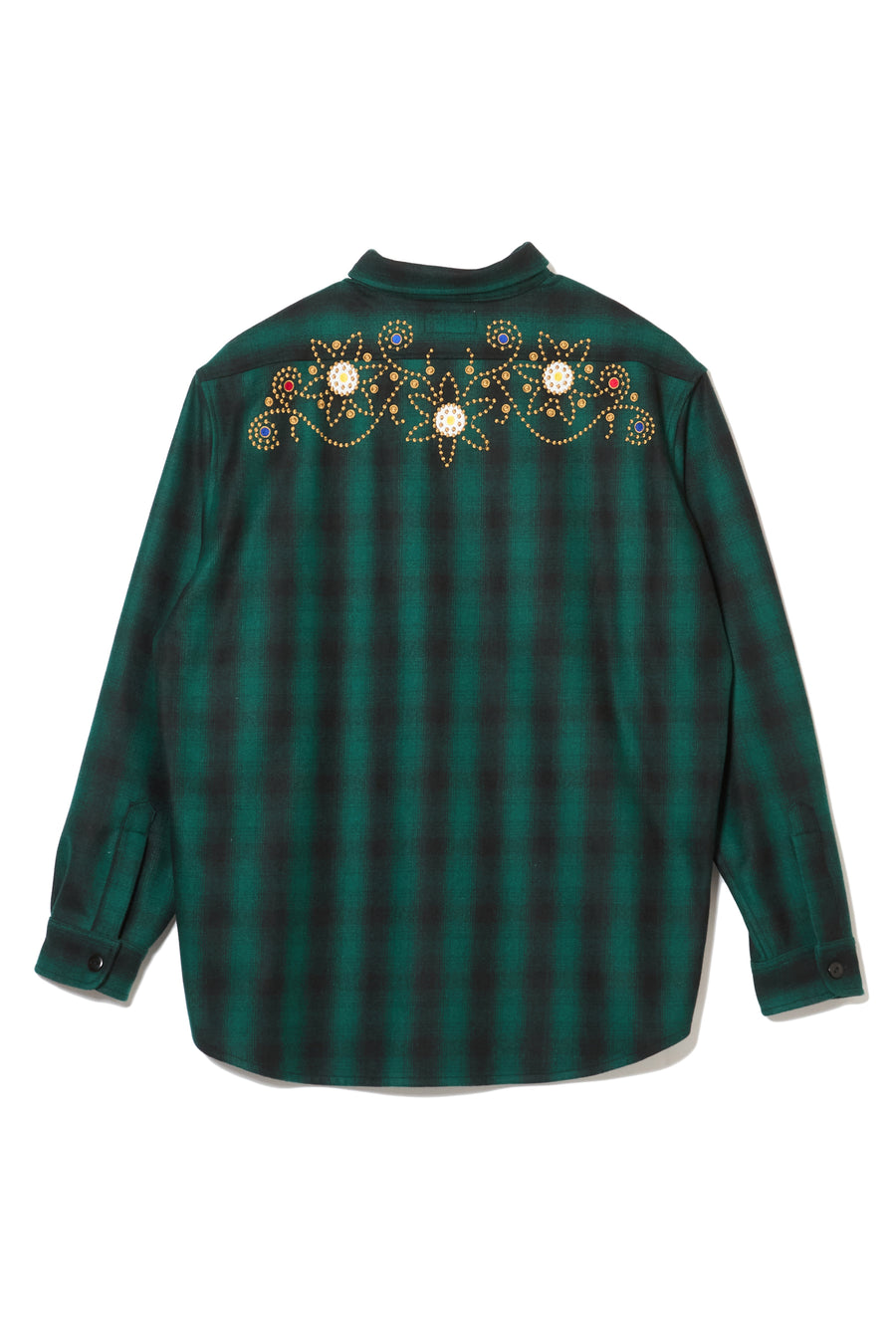 MAYO WOOL EMBROIDERY CHECK SHIRT JACKET - GREEN