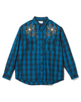 【WEB LIMITED】MAYO WOOL EMBROIDERY CHECK SHIRT JACKET - TURQUOISE BLUE