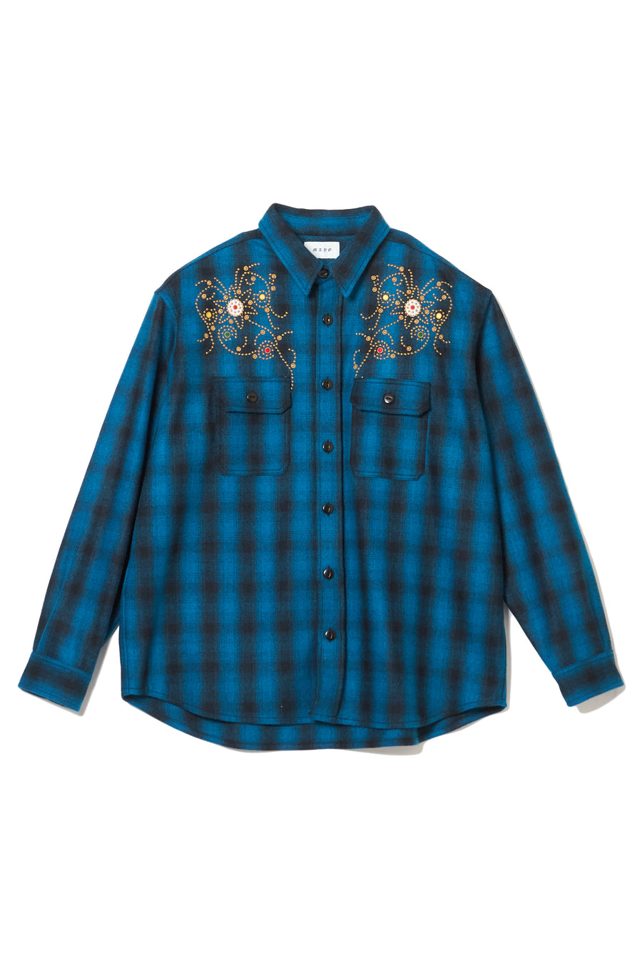 【WEB LIMITED】MAYO WOOL EMBROIDERY CHECK SHIRT JACKET - TURQUOISE BLUE