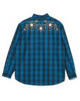 【WEB LIMITED】MAYO WOOL EMBROIDERY CHECK SHIRT JACKET - TURQUOISE BLUE