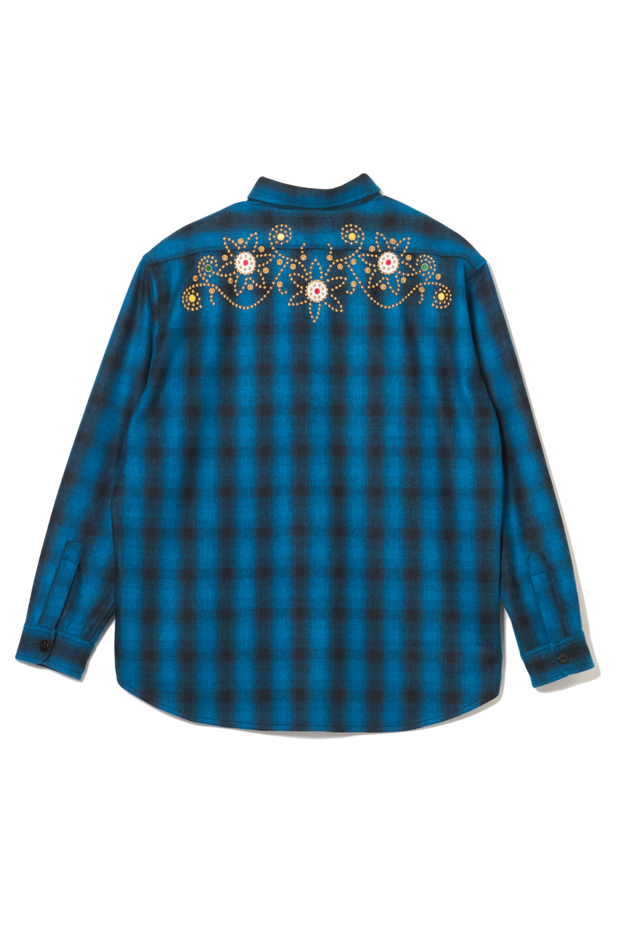 【WEB LIMITED】MAYO WOOL EMBROIDERY CHECK SHIRT JACKET - TURQUOISE BLUE