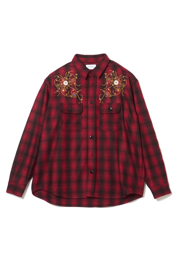 MAYO WOOL EMBROIDERY CHECK SHIRT JACKET - RED