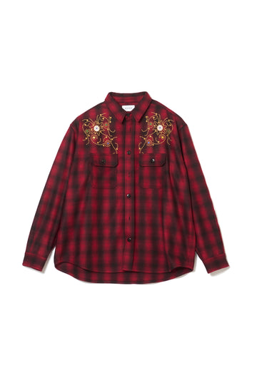 MAYO WOOL EMBROIDERY CHECK SHIRT - RED