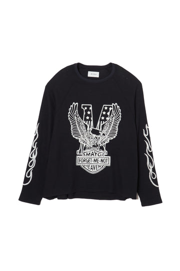 EAGLE  EMBROIDERY THERMAL LONG SLEEVE TEE - BLACK