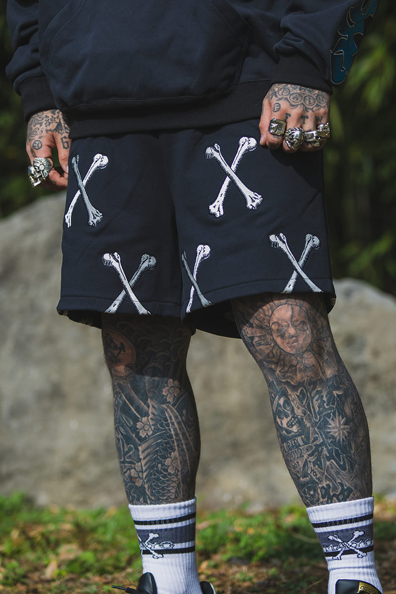 MAYO CROSS BONES Embroidery Sweat Shorts - BLACK