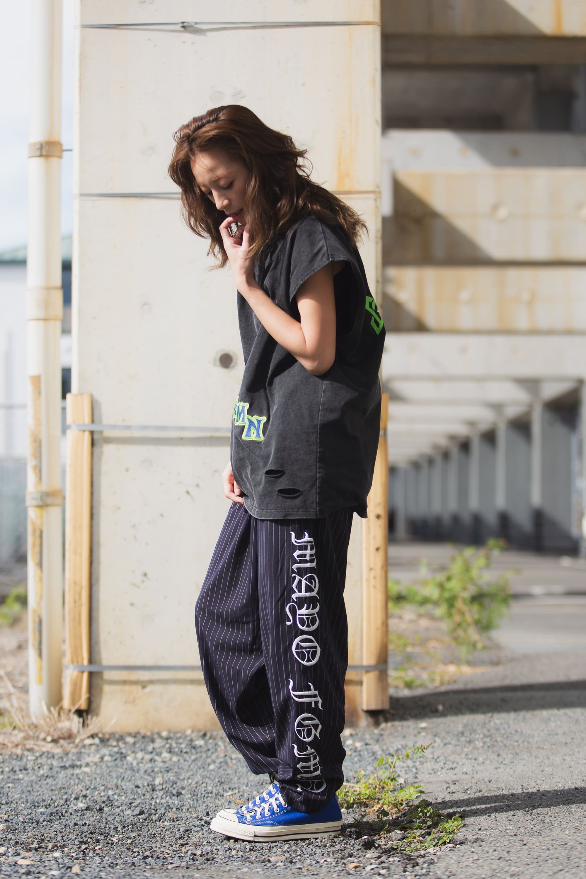 MAYO EMBROIDERY STRIPE EASY SLACKS