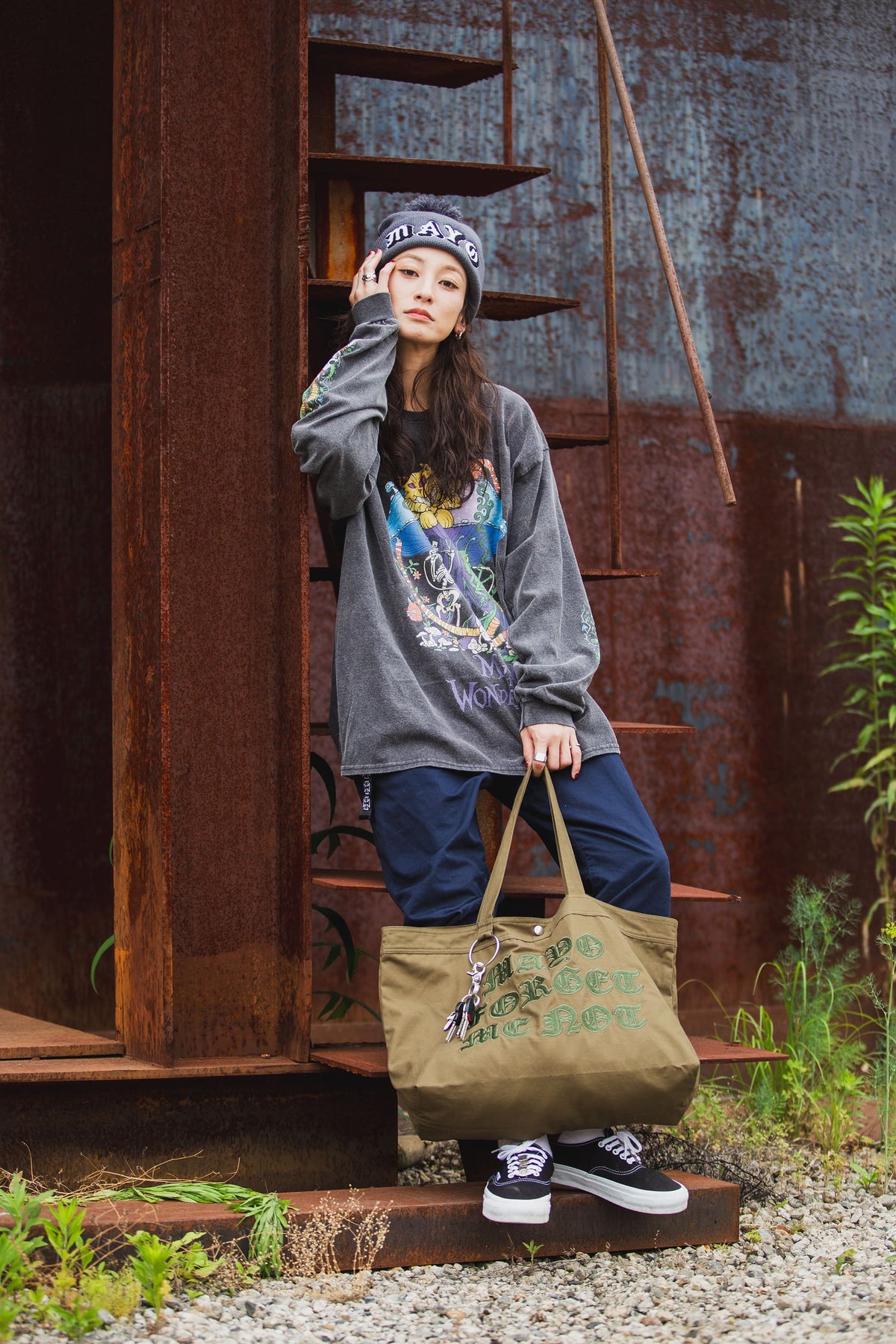 MAYO FORGET ME NOT EMBROIDERY TOTE BAG
