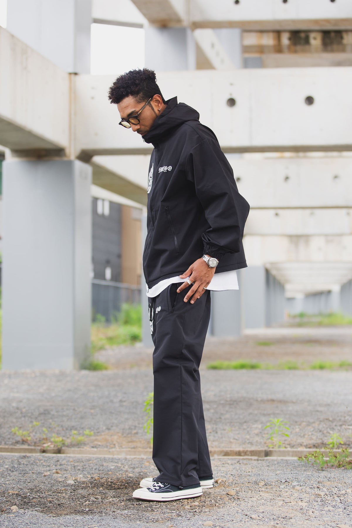 FIRE IRON CROSS EMBROIDERY NYLON PANTS