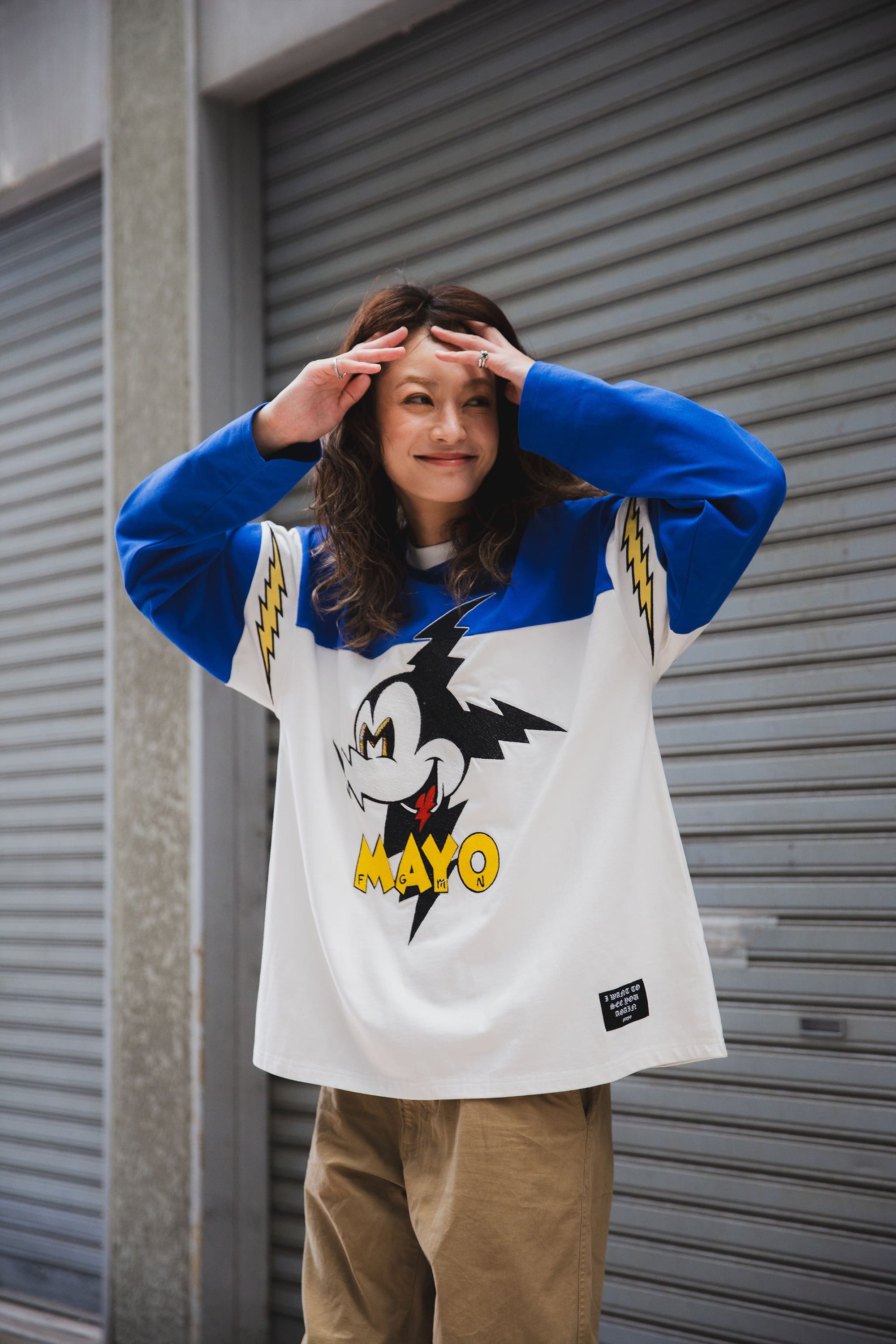 ELECTRICAL MOUSE EMBROIDERY FOOTBALL LONG SLEEVE TEE