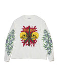 SKULL WEED EMBROIDERY & PRINT RHINE STONE LONG SLEEVE TEE